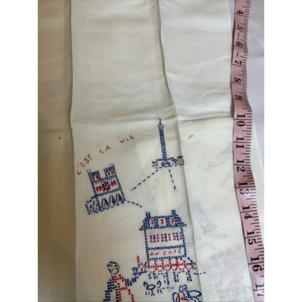 2 Vtg C’est La Vie Cross Stitch Hand Embroider Napkins Towels French Cottagecore